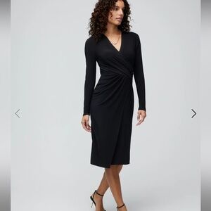 WHBM Long Sleeve Matte Jersey Faux Wrap Midi Dress
